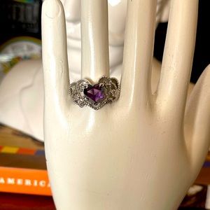 Amethyst Heart Crystal Silver Ring